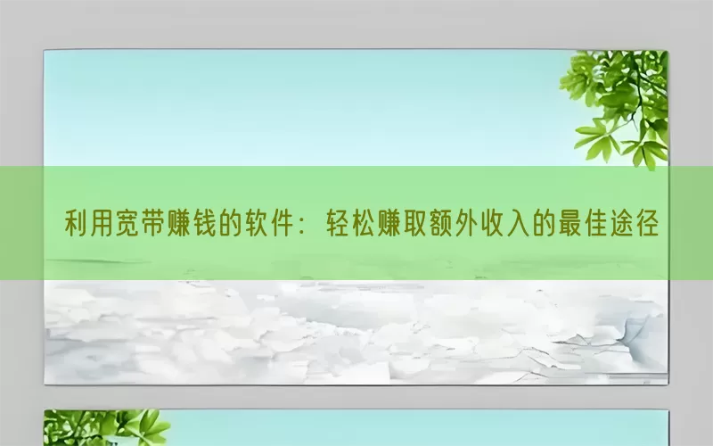 利用宽带赚钱的软件：轻松赚取额外收入的最佳途径(pic1)