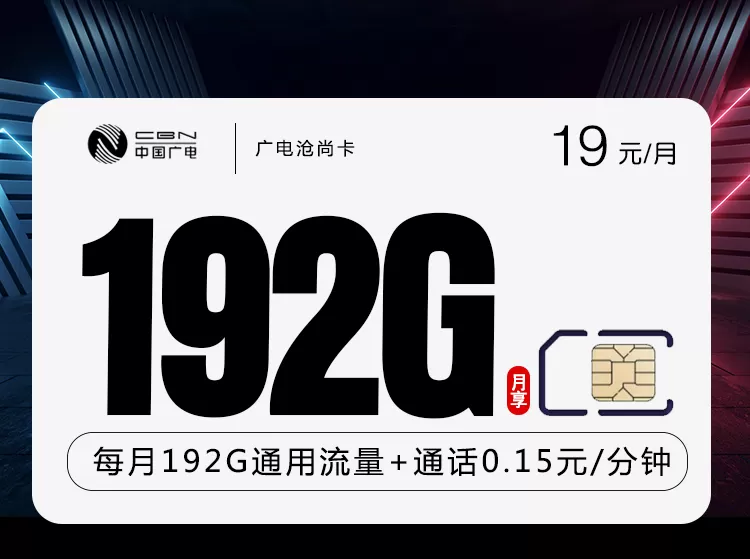 广电沧尚卡 每月192G通用流量+192分钟通话