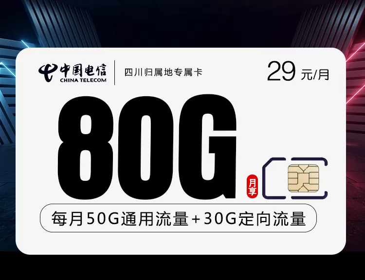 四川电信归属地专属卡 每月80G流量