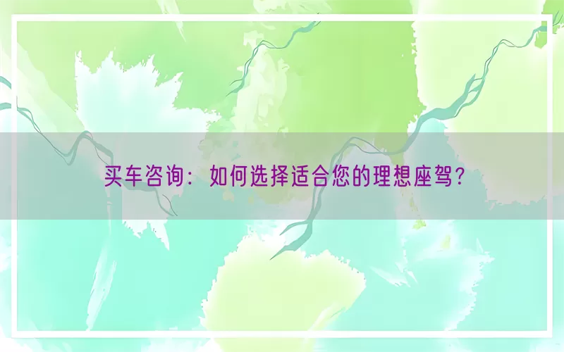 买车咨询：如何选择适合您的理想座驾？(pic1)