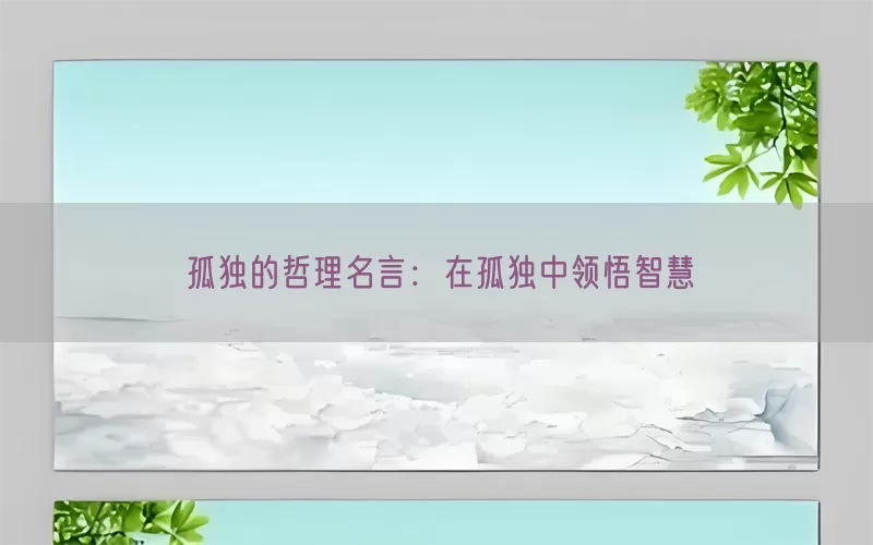 孤独的哲理名言：在孤独中领悟智慧(pic1)