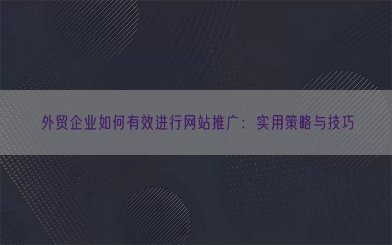 外贸企业如何有效进行网站推广：实用策略与技巧