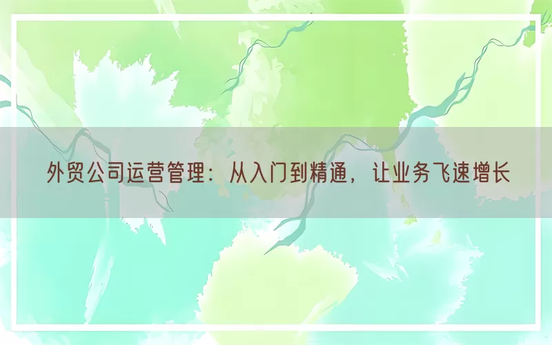 外贸公司运营管理：从入门到精通，让业务飞速增长