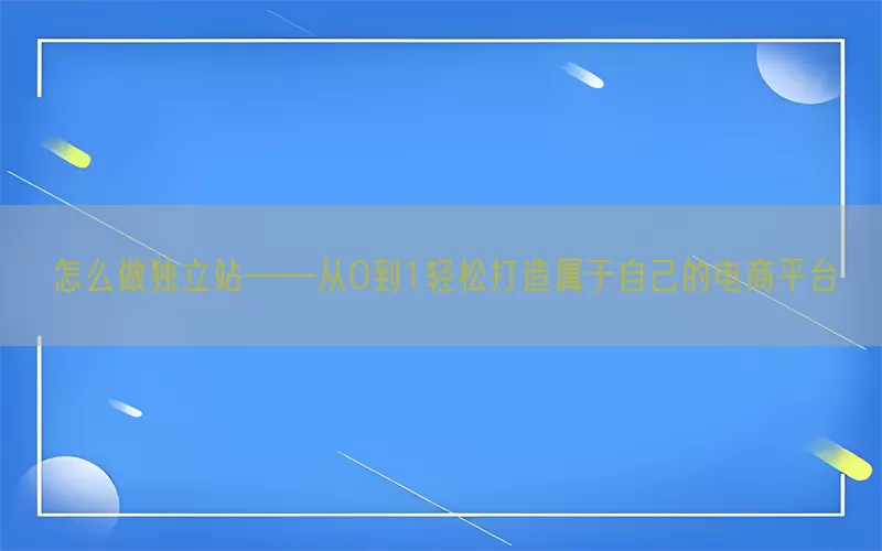 怎么做独立站——从0到1轻松打造属于自己的电商平台