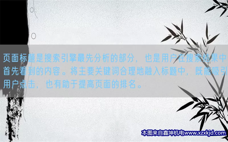 页面标题是搜索引擎最先分析的部分，也是用户在搜索结果中首先看到的内容。将主要关键词合理地融入标题中，既能吸引用户点击，也有助于提高页面的排名。(pic1)