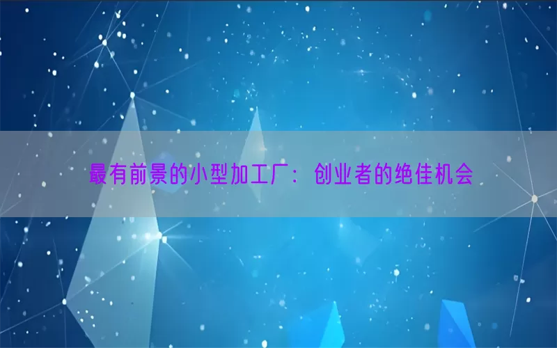 最有前景的小型加工厂：创业者的绝佳机会