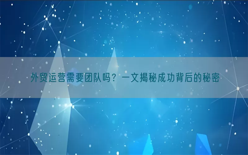 外贸运营需要团队吗？一文揭秘成功背后的秘密