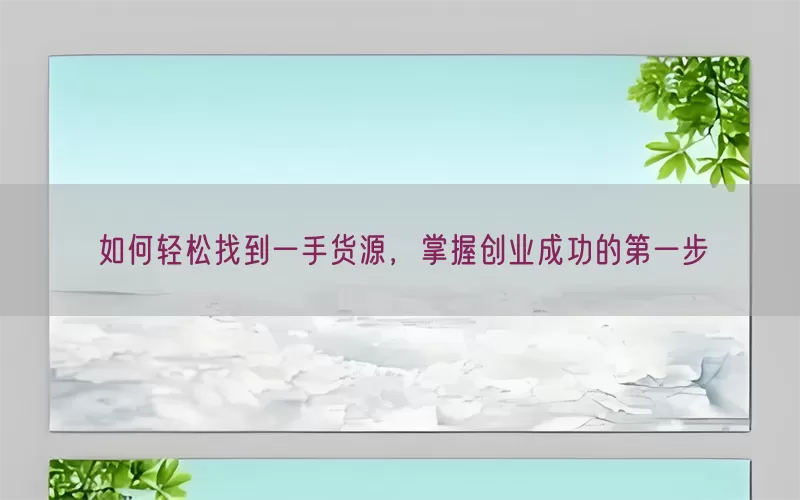 如何轻松找到一手货源，掌握创业成功的第一步